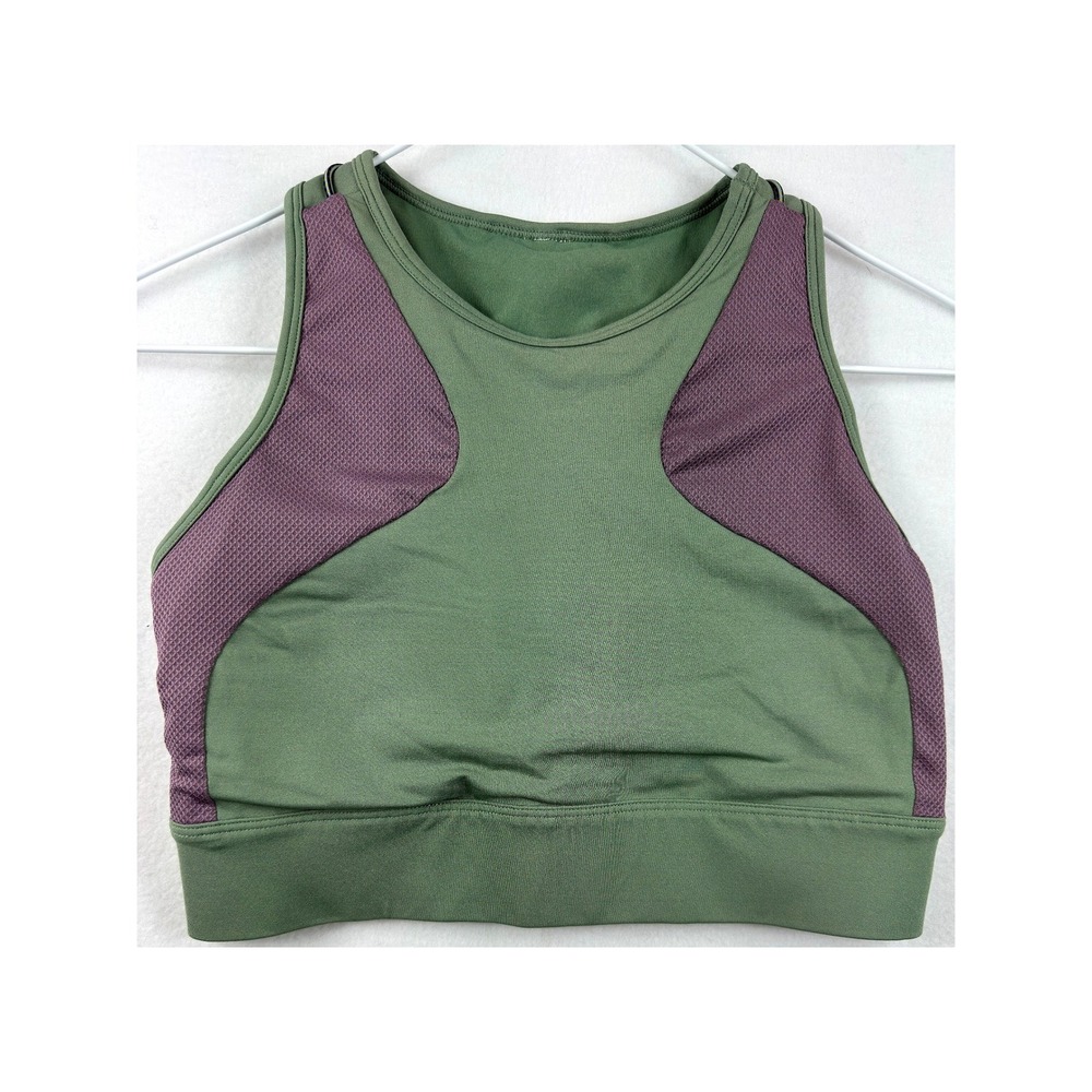 Fabletics Sports Bra Size Unknown Sage Mauve Mesh Strappy Racerback High Neck